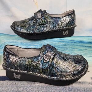 Alegria Metallic Blue and Black Mules